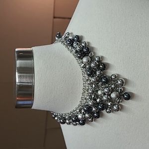 NY Silver Beaded Cluster Choker Necklace